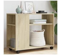 Side Table Sonoma Oak 70x35x60cm Engineered Wood 2-Shelf Compact Lockable Wheels
