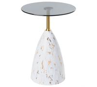 Beliani Side Table WABBY Tempered Glass White Marble, White