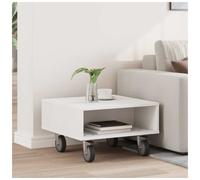 Side Table White 50x50x30cm Engineered Wood Mobile Nightstand with Wheels Slim