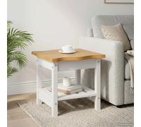 Side Table White 50x50x45.5cm Solid Pine Wood Painted Modern Live Edge 1 Shelf