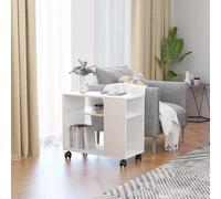 Side Table White 70x35x60cm Engineered Wood 2-Tier Wheels Mobile End Table Home