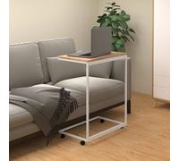 Side Table White Engineered Wood & Iron 55x35x70 cm C-Shaped Wheels Compact Top.