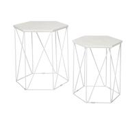 Side Table White Marble Effect Living Room Bedside Sofa Modern Set Of 2