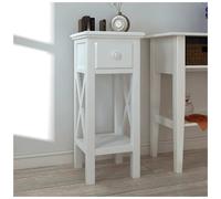 Side Table White MDF & Pinewood 27x27x65.5cm Drawer Storage Hall Bedside Accent