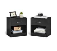 Bedside Table with Open Compartment and Drawer, balck