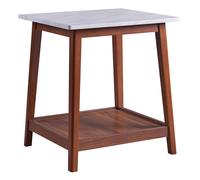 Side Table with Marble Effect Top & Shelf, Coffee End Table by Teamson Home