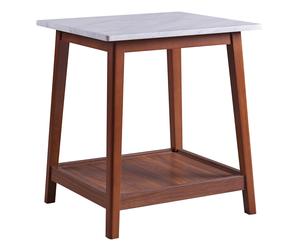Side Table with Marble Effect Top & Shelf, Coffee End Table by Teamson Home