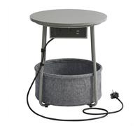 Side Table with Power Outlets, Dove Grey + Slate Grey