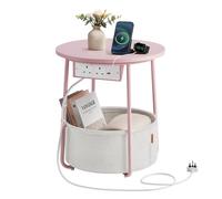 VASAGLE Side Table, Round End Table with Fabric Basket | Contemporary Style, for Living Room Bedroom, Jelly Pink and Cream White, LILEA Collection LET228R03