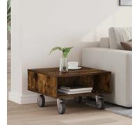 Side Table with Wheels Smoked Oak 50.5x50x30cm Engineered Wood Mobile Nightstand