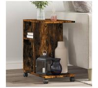 Side Table with Wheels Smoked Oak 50x30x55cm Engineered Wood Shelf Mobile Roller