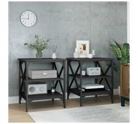 Side Tables 2pc Black Engineered Wood Top Steel Frame 40x42x50 cm Industrial Set
