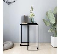 Side Tables Black Steel & Engineered Wood 25 x 25 x 60 cm Slim& Compact Set of 2