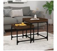 Side Tables Brown Oak Engineered Wood & Steel 2pcs 45x45x50.5cm & 40x40x38.5cm