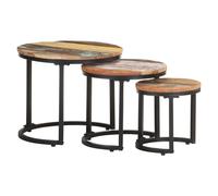 Side Tables Nesting 3pc Natural Mango Wood Tops Powder-Coated Iron Bases 52x44cm