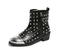 Side Zip Ankle Boots Chunky Heel Low Punk Rock Style Studded Trim Casual Design Comfortable and Durable - Ideal for Everyday Wear and Versatile Outfits, silver, 4 UK