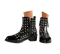 Side Zip Ankle Boots Chunky Heel Low Punk Rock Style Studded Trim Casual Design Comfortable and Durable - Ideal for Everyday Wear and Versatile Outfits, black, 8.5 UK