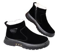 Side Zipper Men's Cotton Shoes, Winter Non-slip and Cold-proof Thickened Warm, plus Velvet Large Cotton Shoes Winter Warm Snow Boots Fitting Thermal Outdoor Anti-Slip Safety Boots(Black,6.5UK)