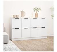 Sideboard 120x30x70cm White Engineered Wood 8 Hinged Doors Black Handles Modern