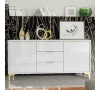 Mex Furniture Luxury 140cm White High Gloss TV Unit Stand Sideboard with Gold Finish Accents - 140cm - White Matt Body & White Gloss Doors - MDF/Chipboard