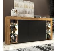 Sideboard 164cm Eden - Dark Oak & Black Matt Doors and LED Lights