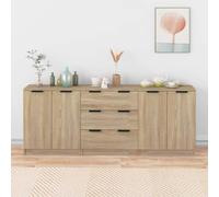 Sideboard 180x30x70cm Sonoma Oak Engineered Wood 3 Drawers 4 Doors Storage Unit
