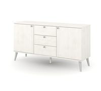 Sideboard 2 Door 3 Drawer White Solid Pine with Silver Tapered Legs