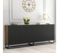 Sideboard 200cm Ripple Duo - Oak & Black Fluted Doors