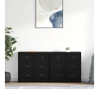 vidaXL 6 Drawer Black Oak Sideboard Set of 2 - Size: 67.5 x 70 x 35.5cm - Wilko
