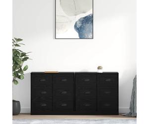 Sideboard 2pc Black Oak 70x35.5x67.5cm Engineered Wood Modern Storage Drawer Set