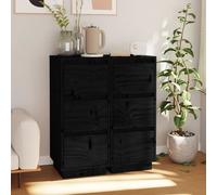 Sideboard 2pc Black Solid Pinewood 32x34x75 cm Compact Storage Cabinet SmallUnit