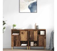vidaXL 2 Door 2 Open Shelf Old Wood Sideboard with Wooden Legs Set of 2 - Size: 70 x 60 x 35cm - Brown - Wilko