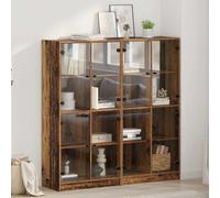 Sideboard 2pc Old Wood Engineered Wood 68x37x142cm 8 Doors 16 Shelves Metal H142