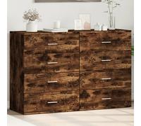 Sideboard 2pc Smoked Oak Engineered Wood 60x39x80cm Storage Cabinet - White Trim