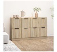 Sideboard 2pc Sonoma Oak 120x30x70cm Engineered Wood 8 Hinged Doors Black Modern