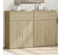 Sideboard 2pc Sonoma Oak Engineered Wood 60x30x84 cm White Rustic Storage Large