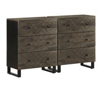 Sideboard 2pcs Matte Black Solid Mango & Engineered Wood Metal Legs 60x33x75 cm