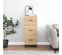 Sideboard 34.5x34x90cm Sonoma Oak White Engineered Wood Metal Legs 3-Dr Storage
