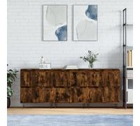 Sideboard 3pc Smoked Oak 180x35x70cm Engineered Wood Metal Storage Cabinet trio