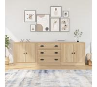 Sideboard 3pc White 210x35.5x67.5cm Engineered Wood Sonoma Oak Storage Set Large