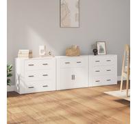 Sideboard 3pc White Engineered Wood 80 x 33 x 70 cm Slim Storage Cabinet Ideal