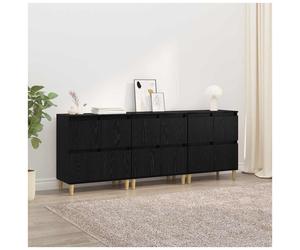 Sideboard 3pcs Black Oak 60x35x70cm Engineered Wood 12-Door Modern Storage Craft