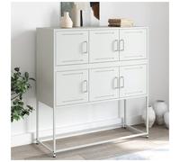 Sideboard 6-Door White Cold-Rolled Steel Slim Storage 100.5x39x107 cm Modern