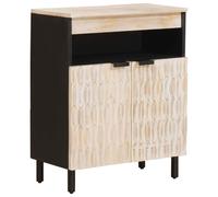 Sideboard White Wash Solid Mango Wood 60x33x75 cm Modern Storage Unit 2-Door Cup