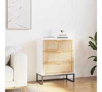 Sideboard 60x30x75 cm White Engineered Wood & Pine, Iron Legs, Modern 3 Drawers