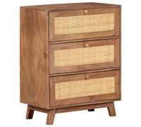 Sideboard 61x35x76 cm Solid Mango Wood Wheat Finish 3 Drawer Natural Cane Rustic