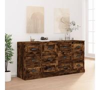 Sideboard 70 x 35.5 x 67.5cm Smoked Oak Engineered Wood 2pc Modern Drawer Units