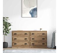 vidaXL 3 Drawer Artisan Oak Modern Sideboard Set of 2 - Size: 67.5 x 70 x 35.5cm - Brown - Wilko