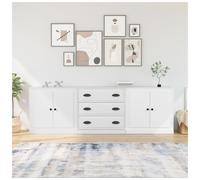 Sideboard 70x35.5x67.5cm White Engineered Wood 3 Drawers 4 PVC Doors Stylish