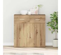 vidaXL 2 Door 2 Drawer Smoked Oak Sideboard - Size: 80 x 79 x 38cm - Brown - Wilko